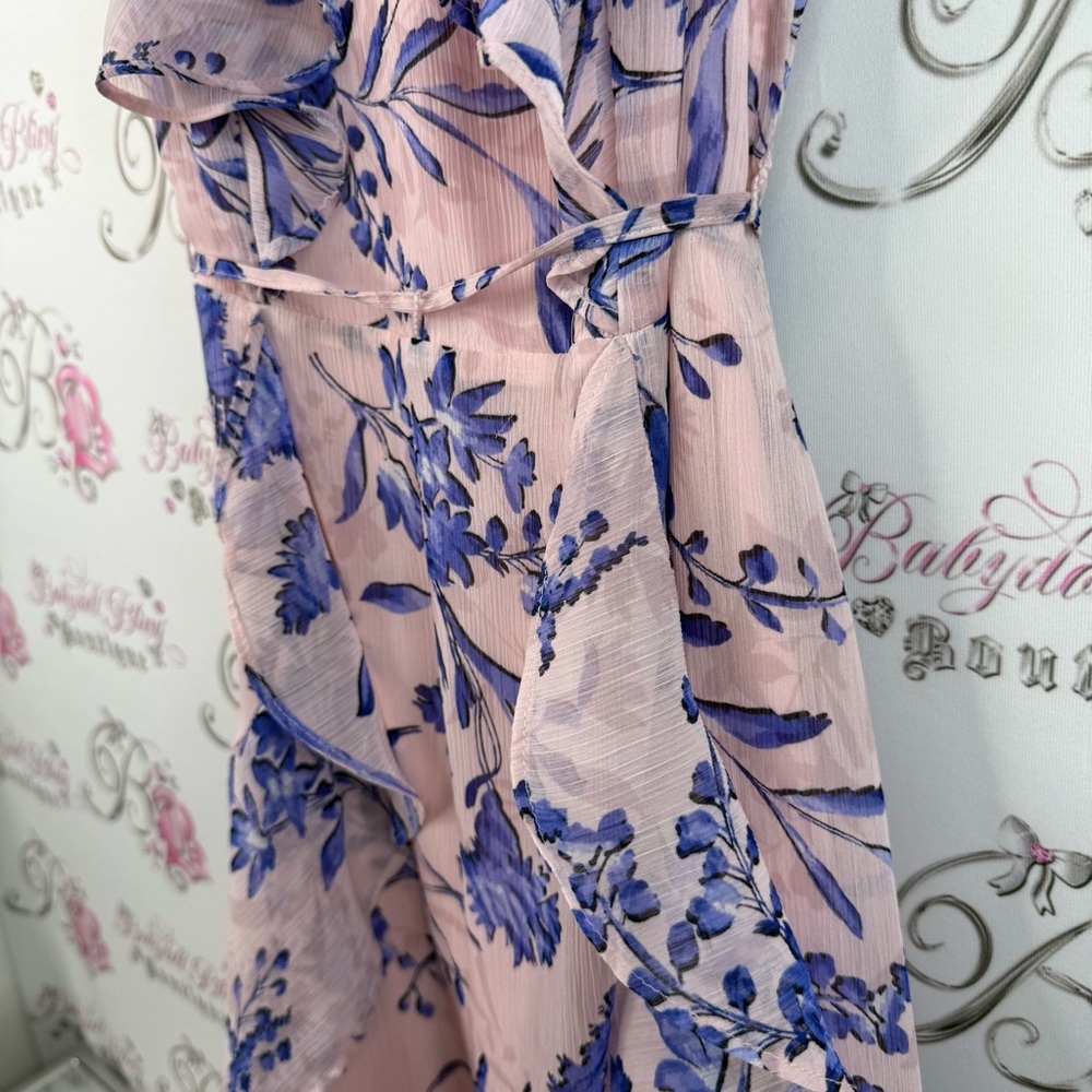Tommy Hilfiger dress ruffles frilly frills gold charm Floral Pink and Blue Dress - Picture 7 of 14